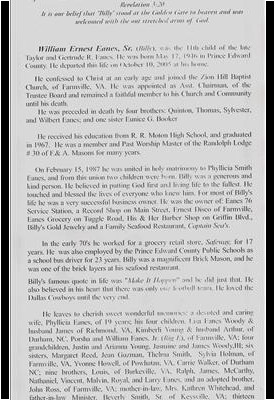 William "Billy" Eanes-obituary William "Billy" Eanes-obituary