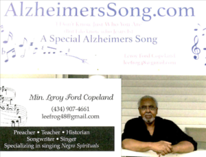 Min. Leroy Ford Copeland DHS-"The Alzheimers Song!" Please share, support the web-sites, and the goal of 1,000,000 hits must be attained! Tell all friends and classmates about this!