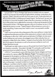 The art show is back at Heritage High School! Ask for teacher Mr. Roark!