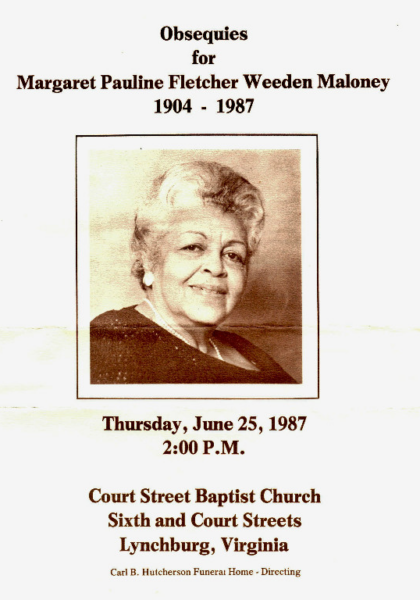 Margaret Pauline Fletcher Weeden Maloney