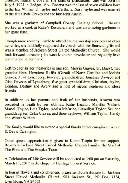 Rosetta Taylor Graves Austin-obituary