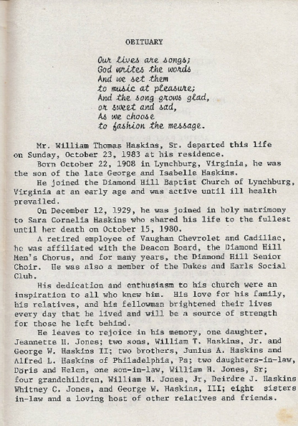 Bro. William Thomas Haskins Sr.-obituary
