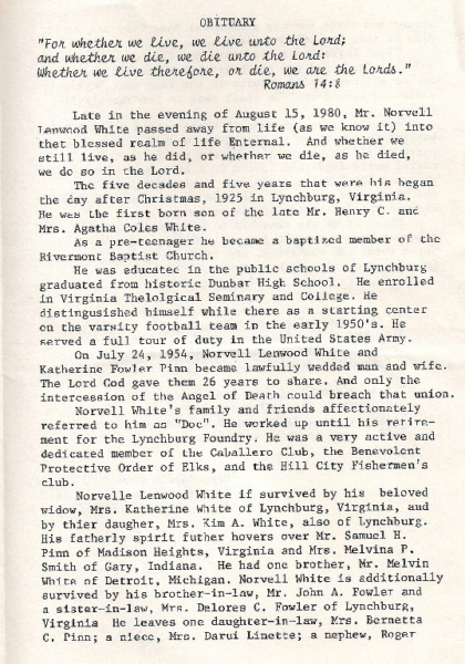 Norvell Lenwood White-obituary
