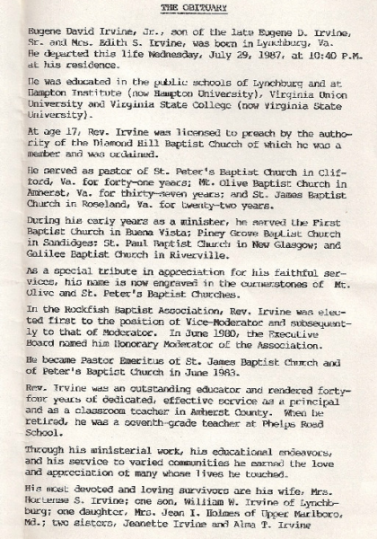 Eugene David Irvine-obituary