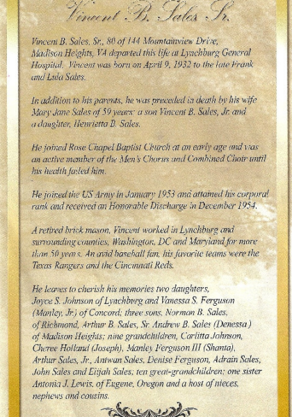 Vincent Sales-obituary