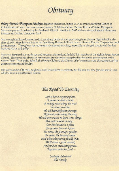 Mary Francis Thompson Haskins DHS-'37-obituary