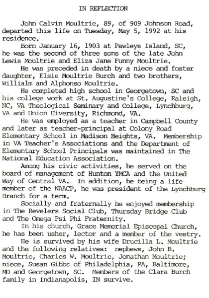 John Calvin Moultrie-obituary