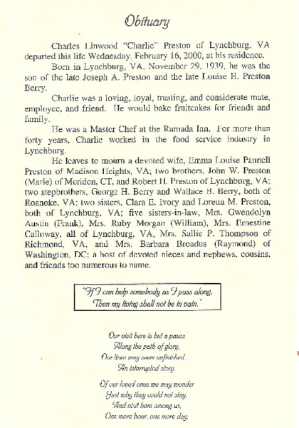 Charles Linwood "Charlie" Preston-obituary