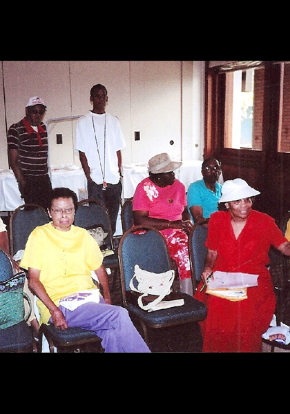 seated-Mildred Coles, Susie Lathan, Mary Hall Payne, Mildred Smith, Jean Hubbard, Elnora Hall! standing Robert Penick, Mildred Hall's grandson!