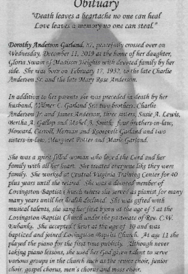 Dorothy Anderson Garland-obituary Part I