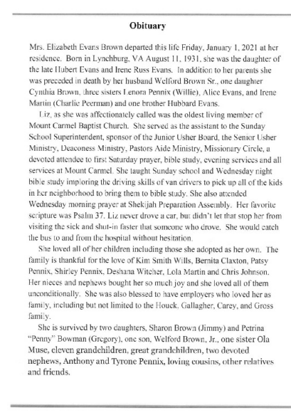 Elizabeth Evans Brown-obituary