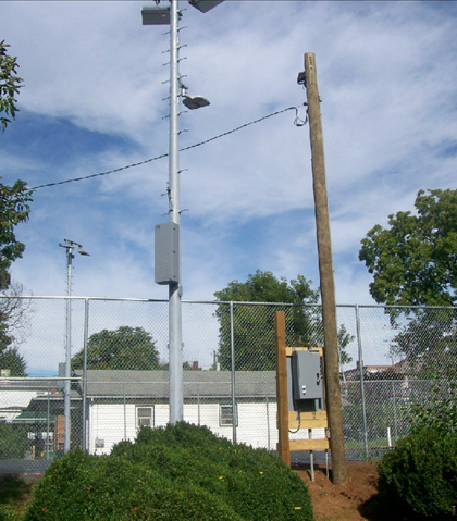The fence is up, and the night floodlights! The fence is up, and the night floodlights!