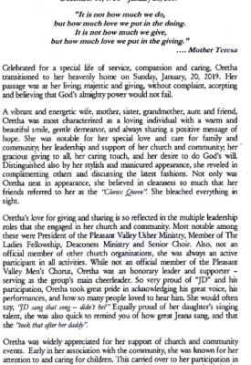 Oretha Patterson Johnson-obituary Pt. I