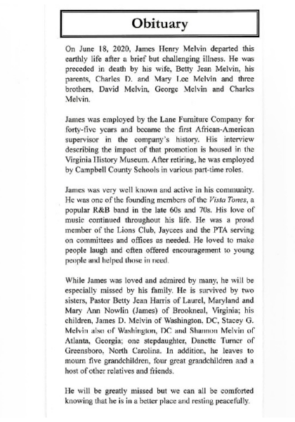 James Henry Melvin-obituary