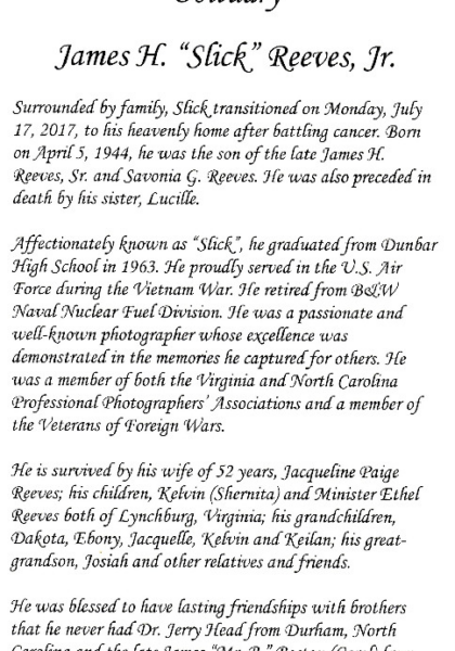 James H. "Slick" Reeves-obituary