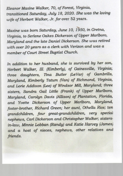 Eleanor Maxine Dickerson Walker-obituary