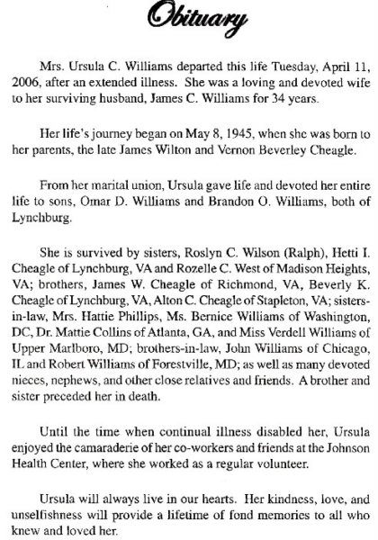 Ursula Ann Cheagle Williams-obituary