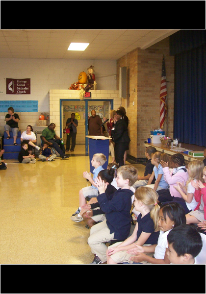 Ms. Anderson, principle of Heritage Elementary, conducting the awards show, October 2011!