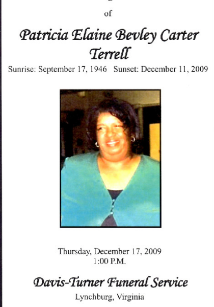 Patricia Elaine Bevley Carter Terrell