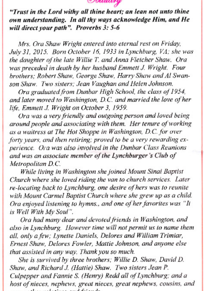 Ora Shaw Wright-obituary