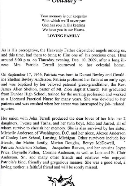 Patricia Elaine Bevley Carter Terrell-obituary