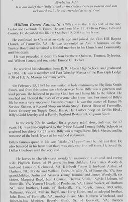 William "Billy" Eanes-obituary William "Billy" Eanes-obituary