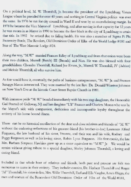 M.W. Thornhill Jr.-obituary pt.II