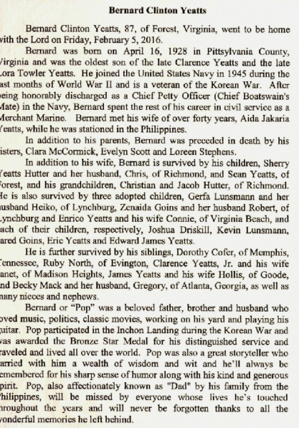 Bernard Clinton Yeatts-obituary