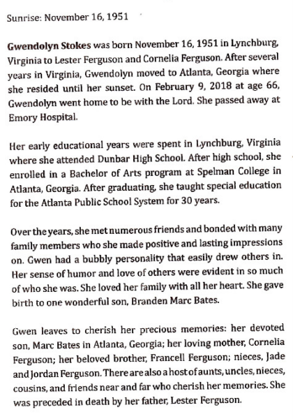 Gwendolyn Ferguson Stokes DHS-'69-obituary