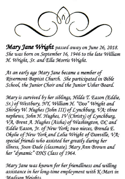 Mary Jane Wright DHS-'64-obituary