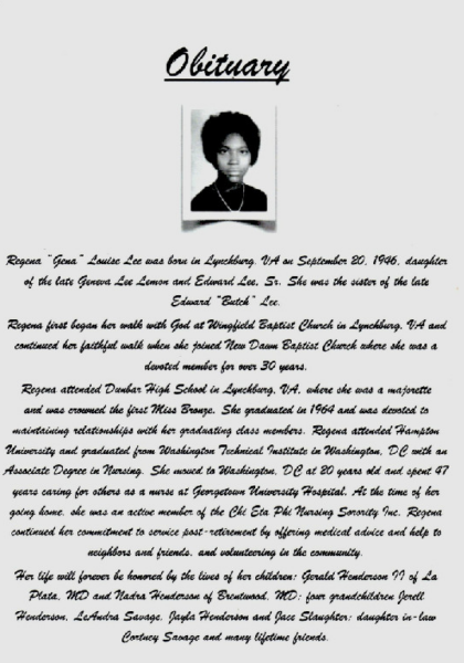 Regina Louise Lee DHS-'64-obituary