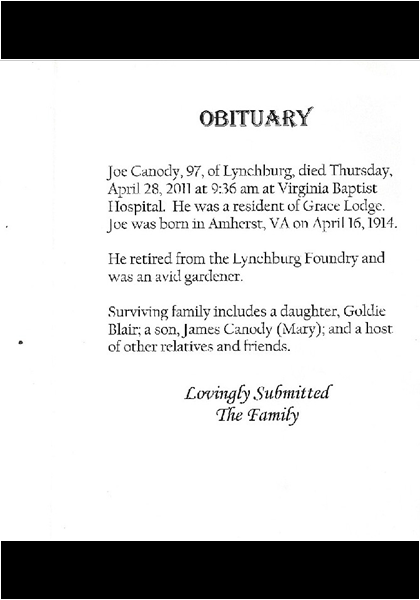 Joe Canody-obituary