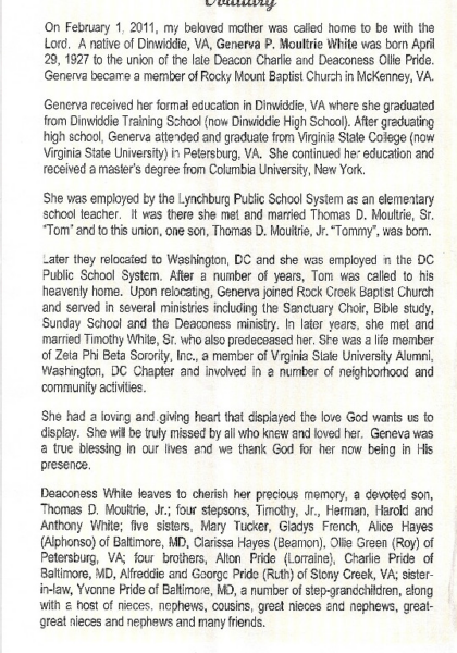 Deaconess Generva P. White-obituary