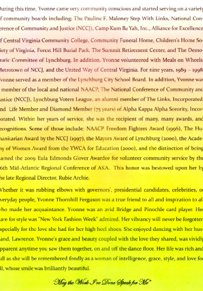 Yvonne Thornhill Ferguson-obituary pt II