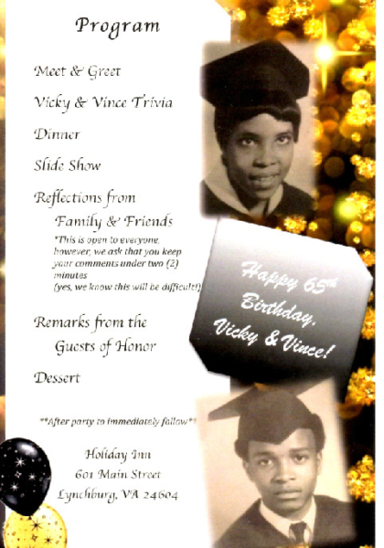 Vicky & Vince....have a great 65'th! From the class of '69!