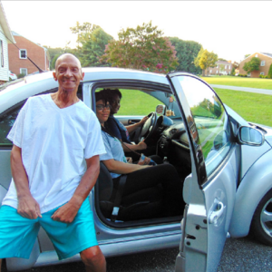 Welcome to the neighborhood, Brookville Village! Ben Beverley DHS-'68, just moved a few doors down from me! Here he is with two of his daughters and the VW!