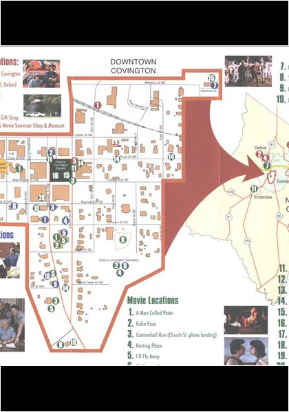 You can get a flyer/map at the Visitor Center, located at 2101 Clark St. in Covington, for filming locations!