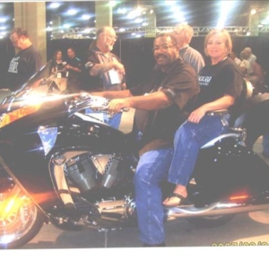 Robert Shaw & wife enjoy their Victory Vision motorcycle!