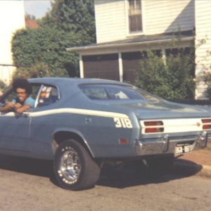 My 1970 Duster I wish I still had! Notice my 318 stripe I made myself by tracing one from a 340 Duster!