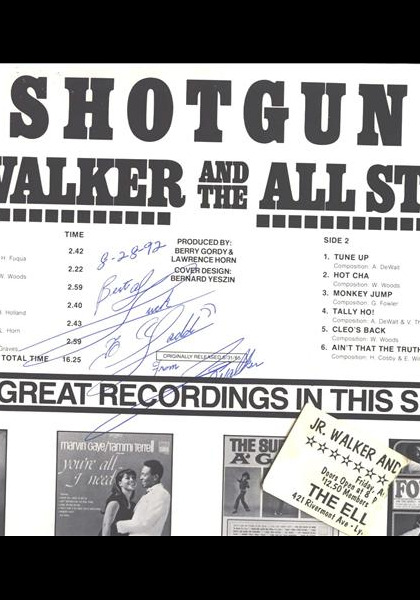 August 1992, the late Jr. Walker came to the Ellington in Lynchburg, here is his autograph!